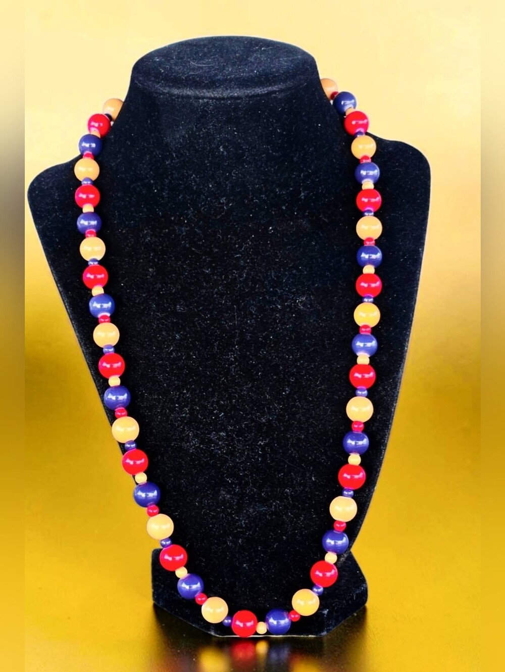 Bold Vintage Style Red, Purple & Cream Bead Strand Necklace